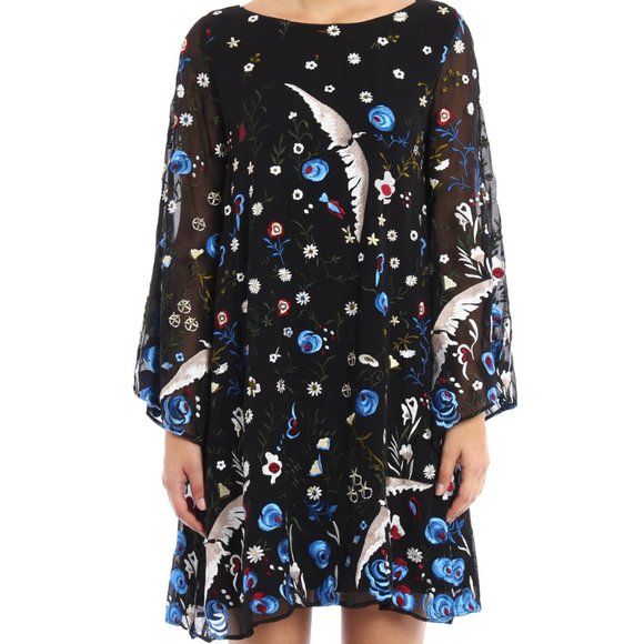 ALICE OLIVIA Eleonora Poet Flare Embroidered Birds Floral Cocktail Tunic Dress S - Picture 5 of 16